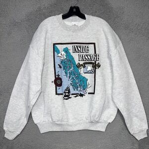 VTG Beaver Creek Alaska Sweatshirt Mens XL Gray Inside Passage Coastline Map 90s